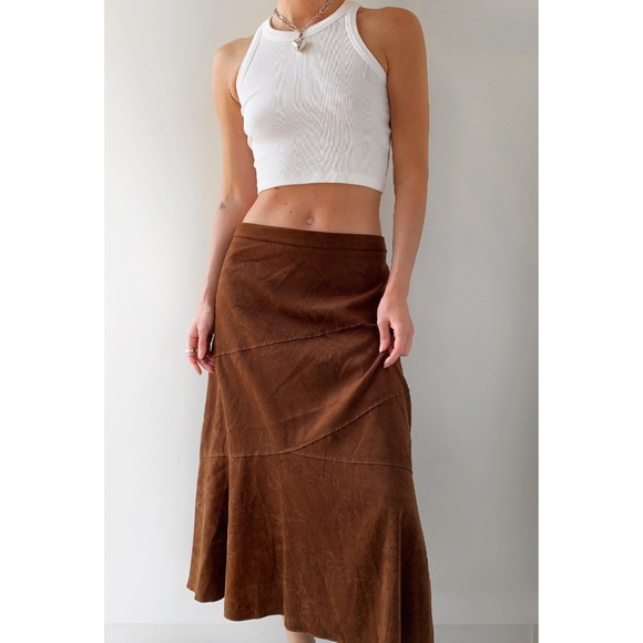 Vintage Dresses & Skirts - ‼️SOLD‼️ Vintage faux suede mid rise chocolate brown midi skirt